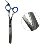 ESTET Effilierschere mit blauen Ringen und einem blauen Strassstein 6.0