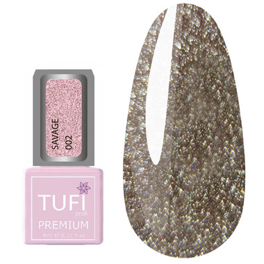 Gel polish  TUFI profi  PREMIUM  SAVAGE 002 Reflective pink haze 8ml (0100522) - Фото №1