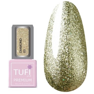 Gellack TUFI profi PREMIUM Diamond №03 Goldener Glitzer (0103034) - Фото №1
