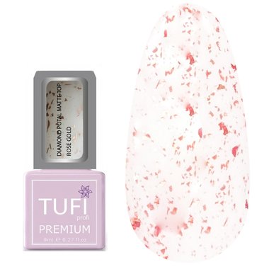 Топ TUFI profi PREMIUM Diamond Potal Matte Top матовый c поталью и шиммером розовое золото 8 мл (0125773) - Фото №1