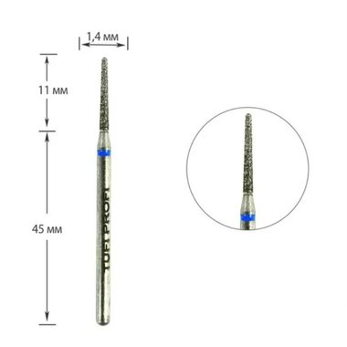Cutter for manicure TUFI profi PREMIUM diamond cone hemispherical end 199 014B 1.4 mm blue notch - Фото №1