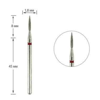Cutter for manicure TUFI profi PREMIUM diamond flame 243 018R 1.8 mm red cut - Фото №1