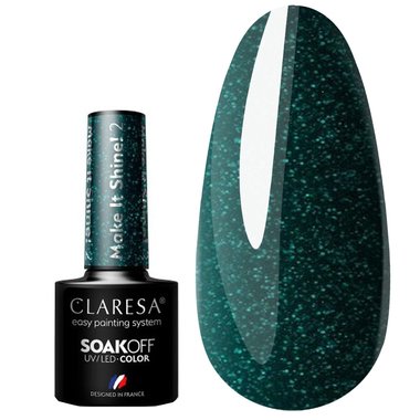 Гибридный лак для ногтей Claresa Make It Shine! 2 темно-зеленых с блеском 5 г - Фото №1