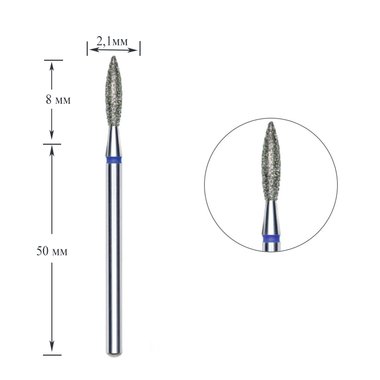 Diamantfräser-Bit, Blau, Flamme-Form, Durchmesser 2,1 mm - Фото №1