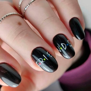 Manicure with inscriptions (Black design)