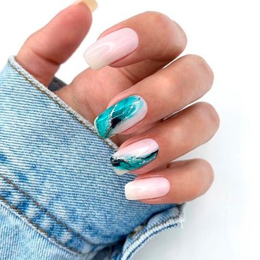 Summer manicure  (Turquoise marble)