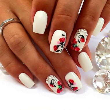 Manicure with flowers (White Background)