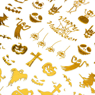 Naklejki do paznokci cienkie samoprzylepne halloween MS-C298 złote - Фото №2