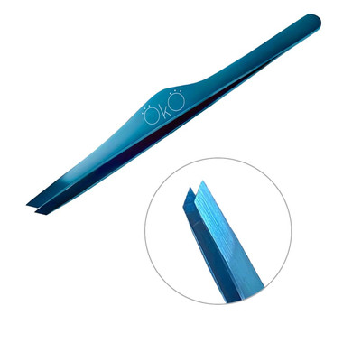 Eyebrow tweezers OKO Blue Magic Premium beveled, hand sharpened - Фото №1