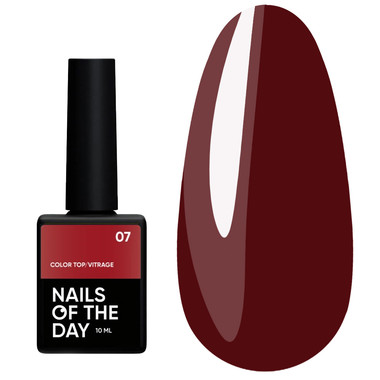 NAILSOFTHEDAY Color top Vitrage 07 without sticky layer deep translucent burgundy 10 ml - Фото №1