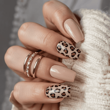 Beige nails (leopard design)