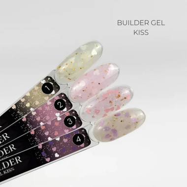 Gel for extension Crystal Builder Gel KISS 3 light pink with pink hearts 15 ml - Фото №2
