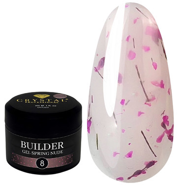 Gel for extension Crystal Builder Gel Spring Nude 8 pink with dried flowers 15 ml - Фото №1