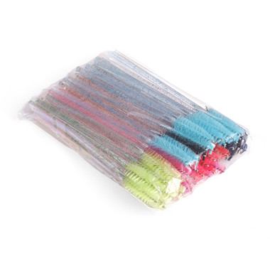 Eyelash and eyebrow brush, multi-colored, transparent handle with glitter, 50 pcs. - Фото №3