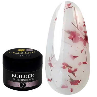 Гель для наращивания Crystal Builder Gel Spring Nude 7 прозрачно-белый с сухоцветами 30 мл - Фото №1