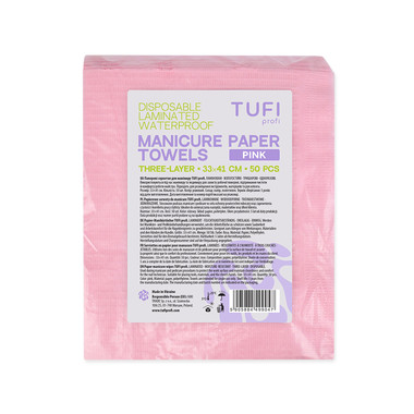 Papierservietten für die Maniküre TUFI profi Einweg-Papierservietten, laminiert, wasserabweisend, rosa, 41 x 33 cm, 50 Stück (0331521) - Фото №2