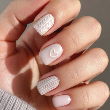 Delicate winter manicure with a sweater effect