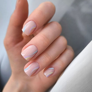 Abstract pastel wave manicure