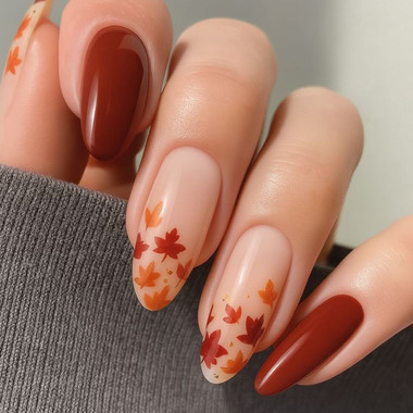 Autumn nail design with maple leaves