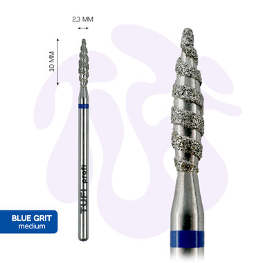 Фреза для маникюра TUFI profi Алмазная Пламя Торнадо 10 mm × 2.3 mm Синяя Насечка (0328408) - Фото №2