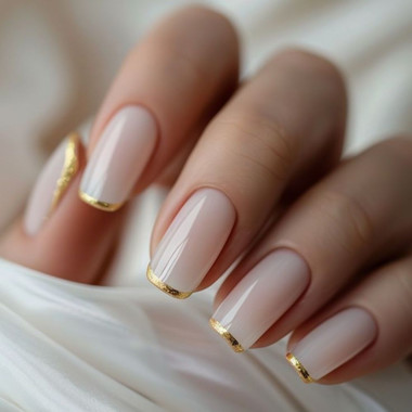 Nude-Maniküre mit goldenem French