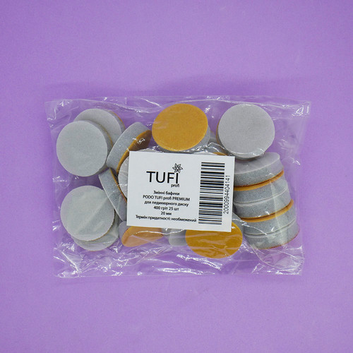 Replaceable buffs Podo TUFI profi  PREMIUM  for pedicure disk 20 mm 400 grit 25 pcs (0104605) - Фото №2