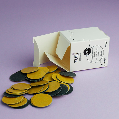 Podo TUFI profi  PREMIUM  replaceable files for pedicure disk 20 mm 240 grit 50 pcs (0101570) - Фото №2