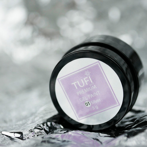 Gel paint TUFI profi PREMIUM Gel Paint 01 silver with glitter 5 g (0104336) - Фото №4
