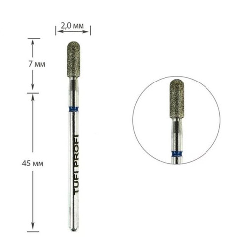 Cutter for manicure TUFI profi PREMIUM diamond bud rounded 880 140 020V 2.0 mm blue notch - Фото №1