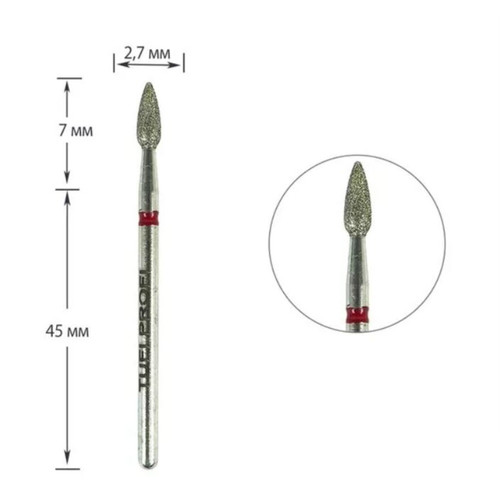 Cutter for manicure TUFI profi PREMIUM diamond bud 892 257 027R 2.7 mm red notch - Фото №1