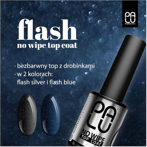 Top Coat PALU No Wipe Flash Blue transparent with blue shimmer 11 ml - Фото №4