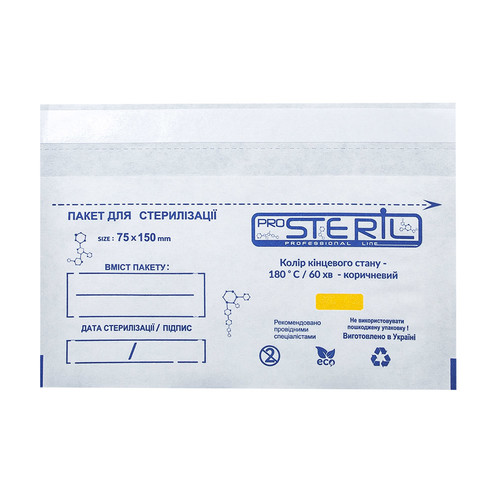 Крафт-пакет PROSTERIL для паровой и воздушной стерилизации 75х150 мм белый 100шт