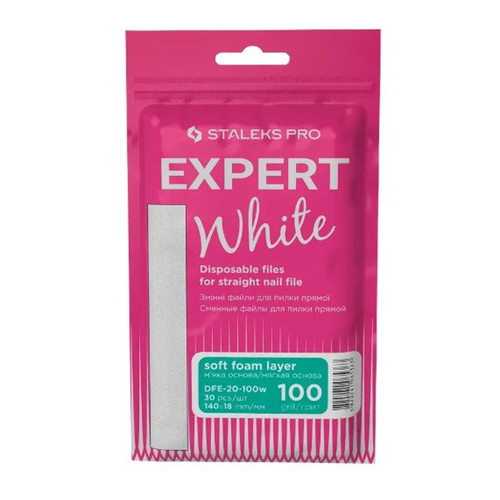 Set of white replaceable tips for a straight file (on a soft base) EXPERT 20 100 grit (30 pcs - Фото №1