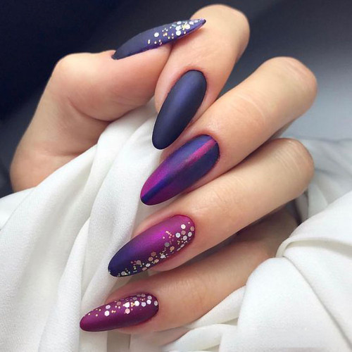 Purple manicure (long with glitter)