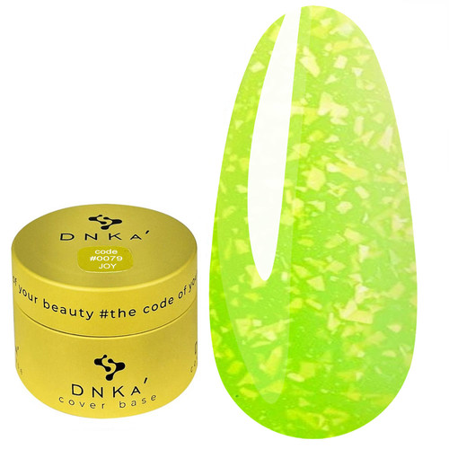 База для ногтей DNKa Cover Base №0079 Joy неоновый желтый с серебряной поталью 30 мл (DNKA0079-30) - Фото №1