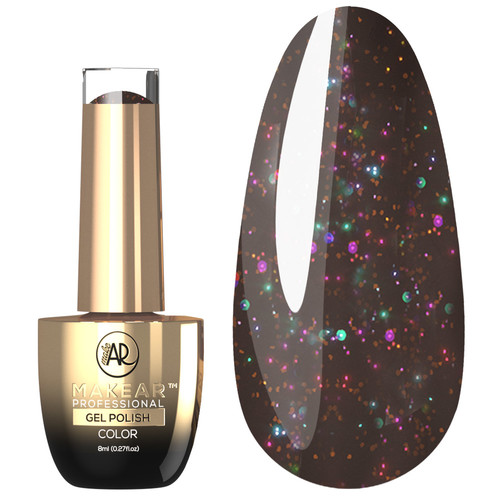 Гель-лак MAKEAR Diamond S09 коричневый с разноцветными блестками 8 мл