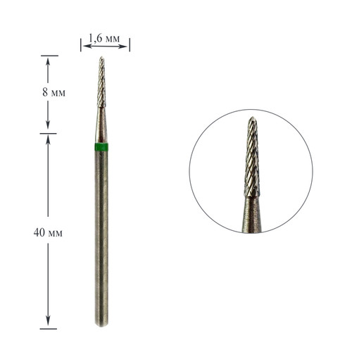 Cutter for manicure TBC Dark №206 carbide green cone - Фото №1
