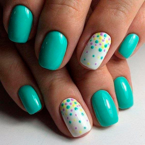 Бирюзовый маникюр (С горошком)