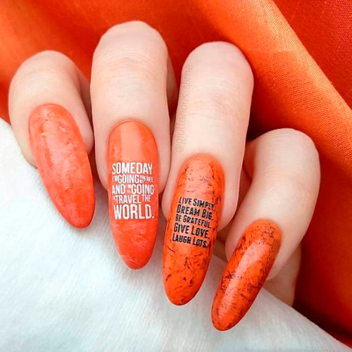 Manicure with inscriptions (Red manicure)