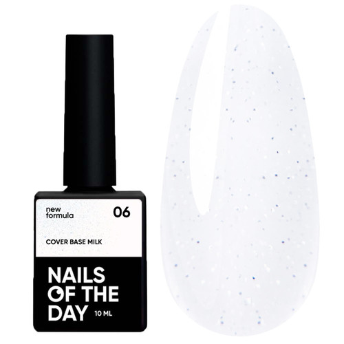 Base NAILSOFTHEDAY Cover NEW Formula Milk 06 milky with blue glitter 10 ml - Фото №1