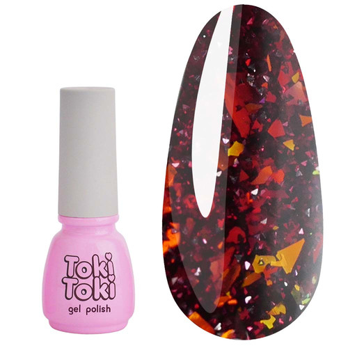 Гель-лак Toki-Toki Flakes № 005 красный с золотистыми блестками 5 мл
