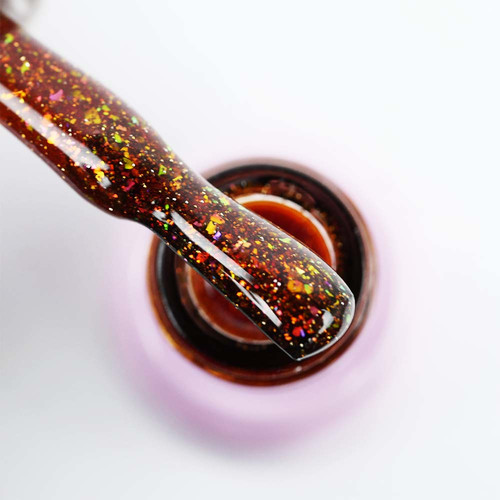 Gel polish Toki-Toki Flakes № 006 orange with gold glitter 5 ml - Фото №2