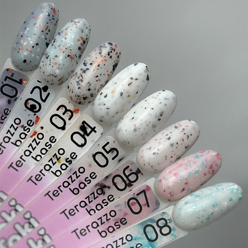 Toki-Toki Terazzo Base TR07 pink with pink and blue leaf 5 ml - Фото №3