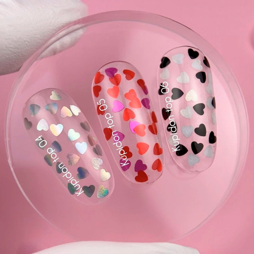 Топ NAILSOFTHEDAY Kupidon top 05 с красными и розовыми сердечками без липкого слоя 10 мл - Фото №3