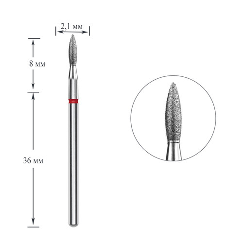 Фреза алмазная NAILSOFTHEDAY пламя красное 2,1x8 мм - Фото №1