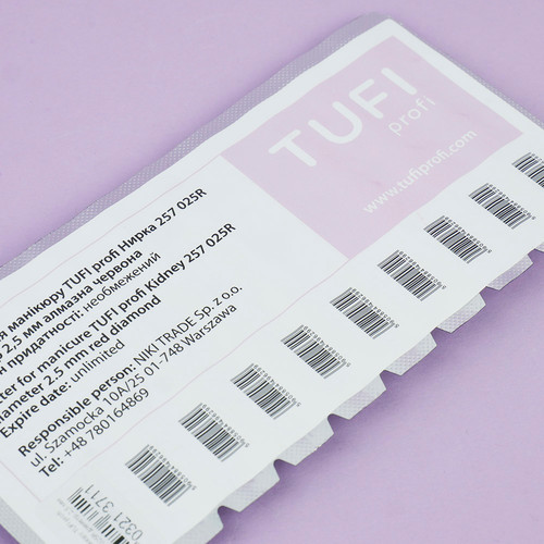 Diamond manicure cutter TUFI profi Kidney 257 025R diameter 2.5 mm red - Фото №4