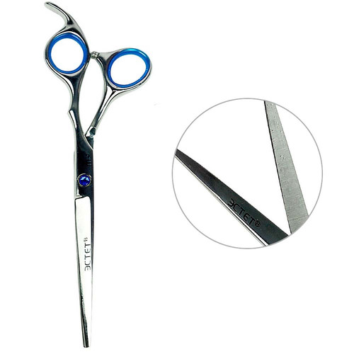 ESTET Haarschneideschere mit blauen Ringen und blauem Strass 6.0