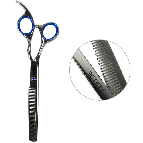 ESTET Effilierschere mit blauen Ringen und einem blauen Strassstein 6.0