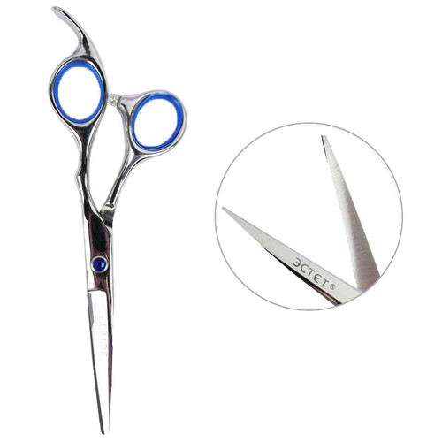 ESTET Haarschneideschere mit blauen Ringen und blauem Strassstein, 7,0 mm