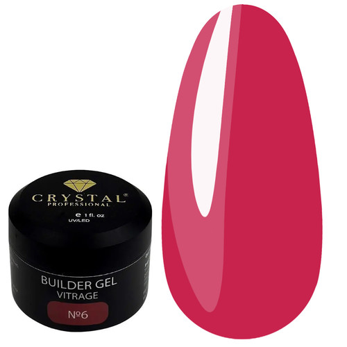 Gel zur Nagelverlängerung CRYSTAL Vitrage Aufbaugel Nr. 6 Himbeere, 15 ml - Фото №1